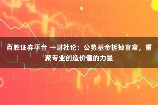 百胜证券平台 一财社论：公募基金拆掉盲盒，重聚专业创造价值的力量